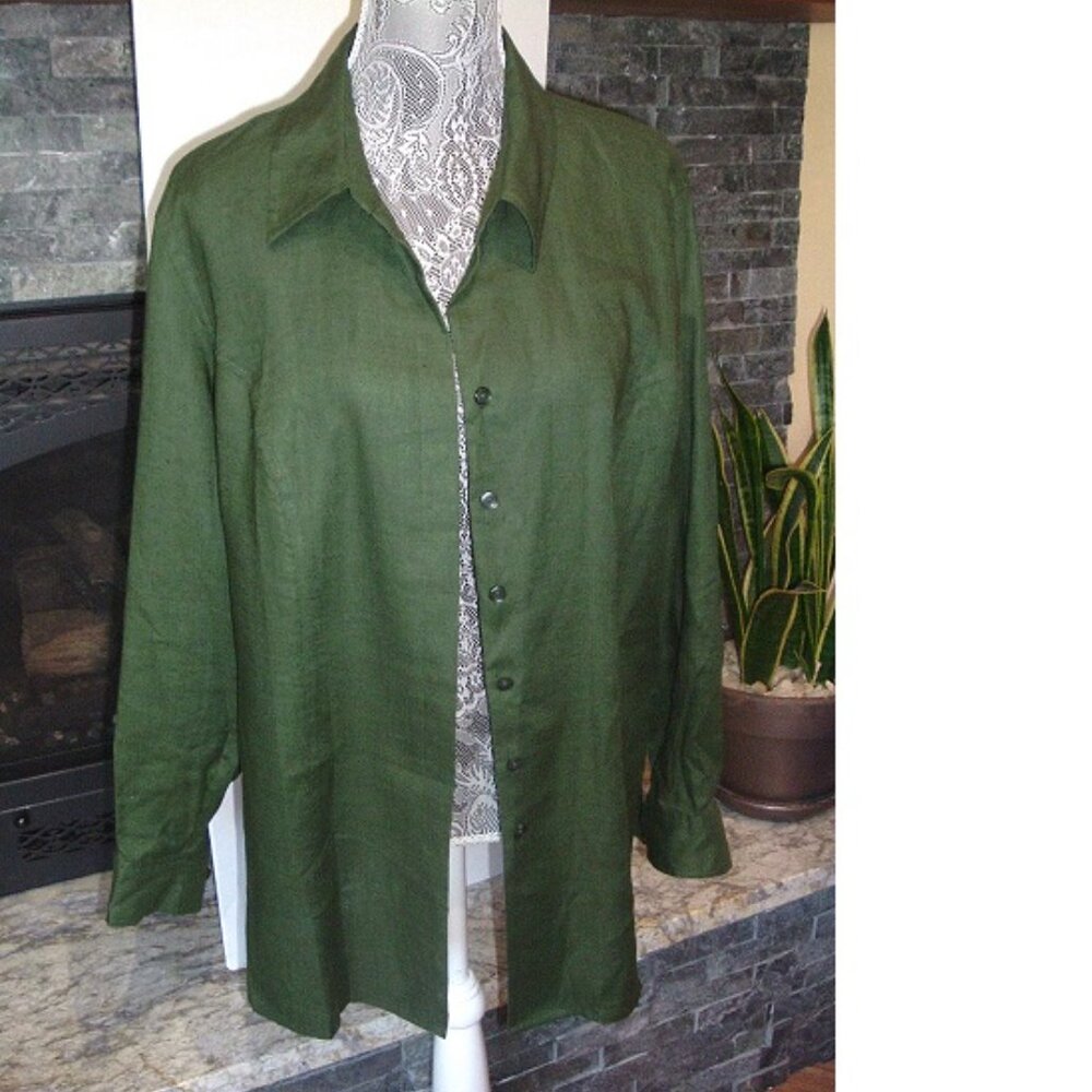Apostrophe 100% Linen Tunic Top Lagenlook Women's Size XL 18W Olive Green